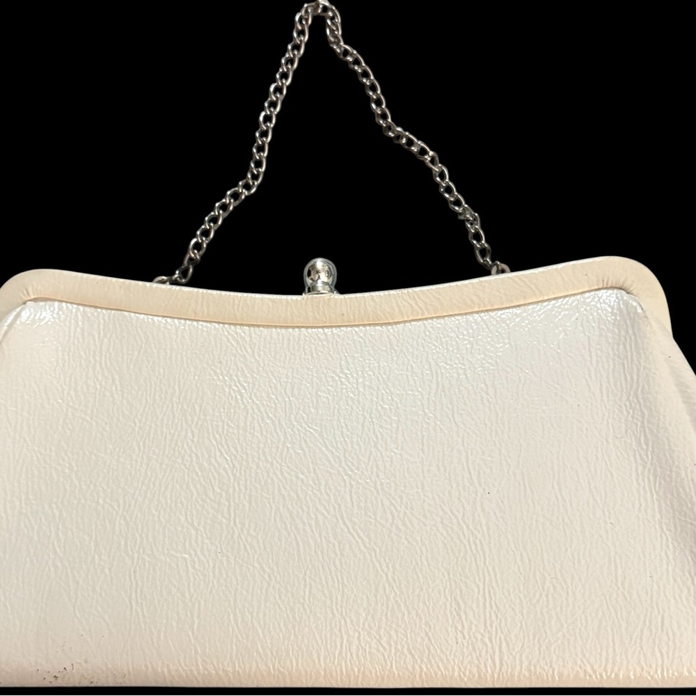 Vintage Cream Off White Chain Handle Clutch Purse Handbag